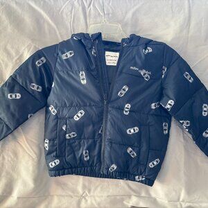 miles the label boys cars puffer jacket with hood, navy, 4T - NWT